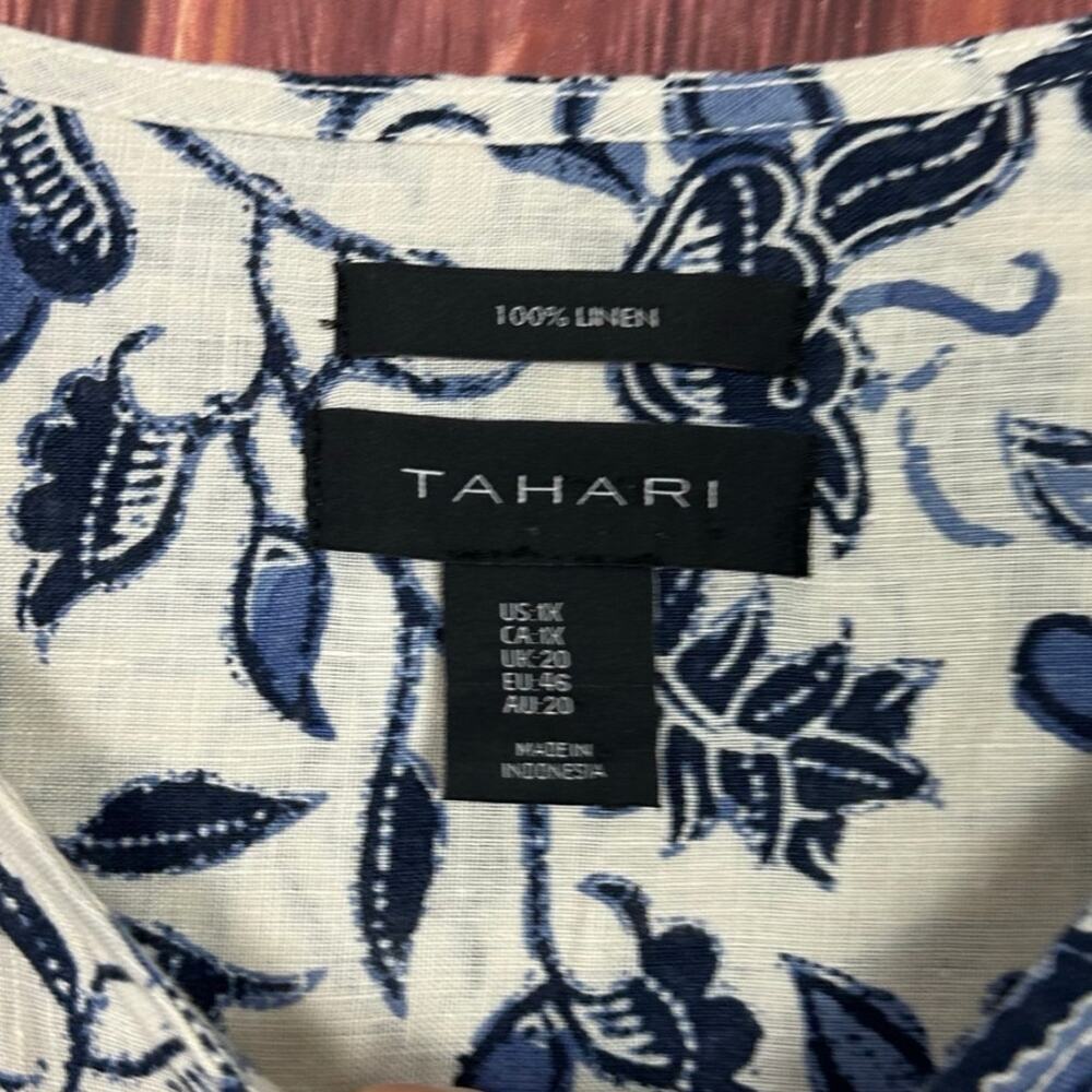 Tahari Womens 100% Linen Button Down Shirt Blue Floral Plus Size 1X - Picture 5 of 6